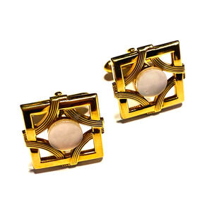 Vintage Mid Century SWANK Cufflinks gold lattice & opalescent white MOP stones